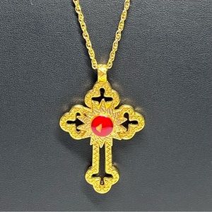 3 Arches Nativity Church Cross Necklace Bethlehem, Holy Land Israel 20"